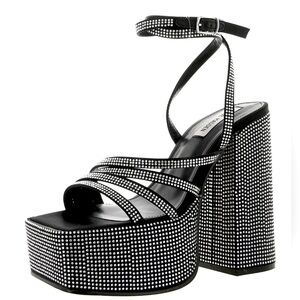 Steve Madden Elegant Black Platform Sandals with Rhinestone Detailing